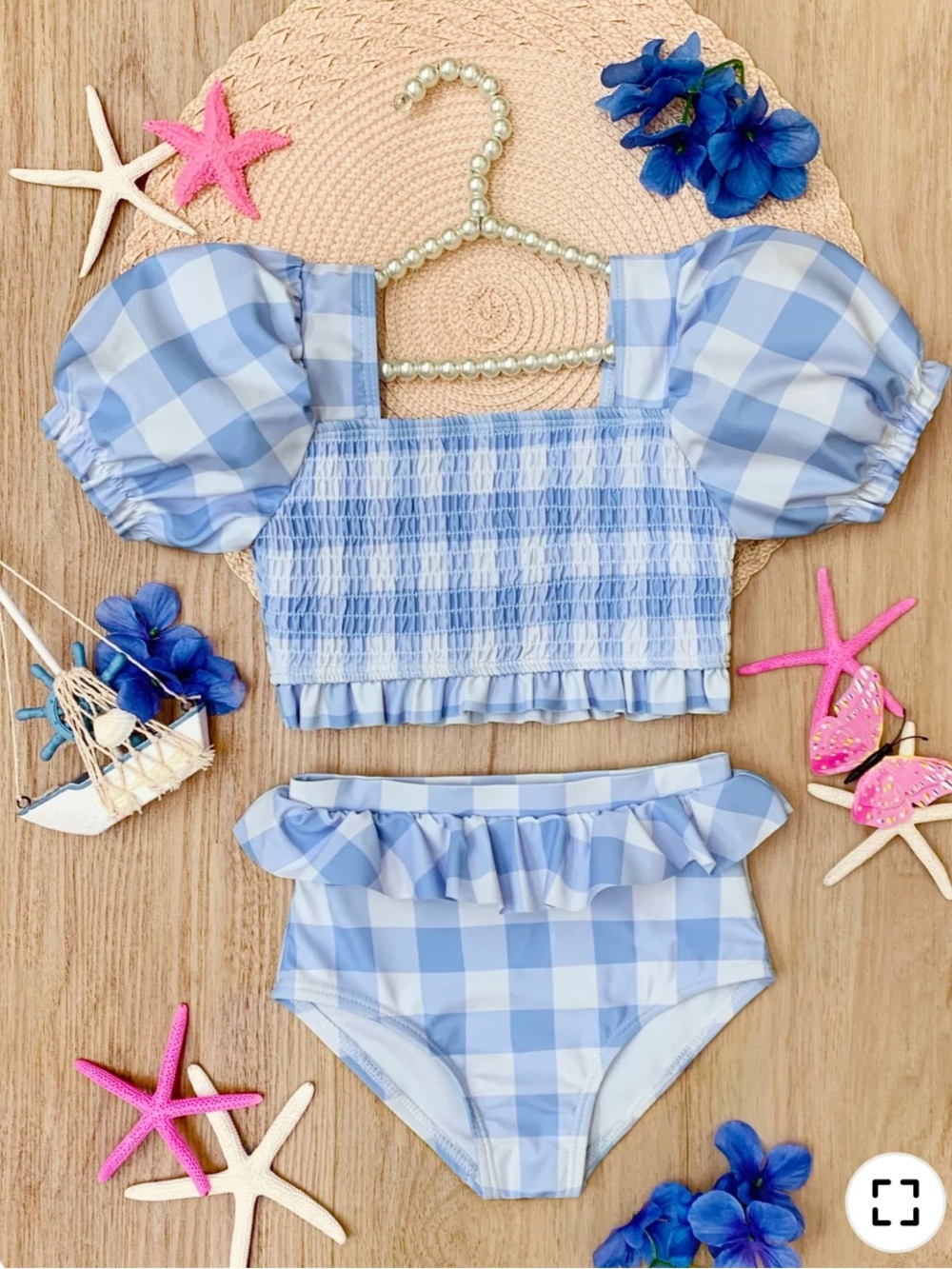 Mia Belle Girls Bella Periwinkle Gingham Ruffle Bikini Swim Swimsuit Two Piece 3